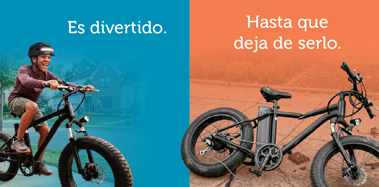 Primero, una bicicleta con un ciclista. Después, sola. El lema: "Es divertido… hasta que deja de serlo".