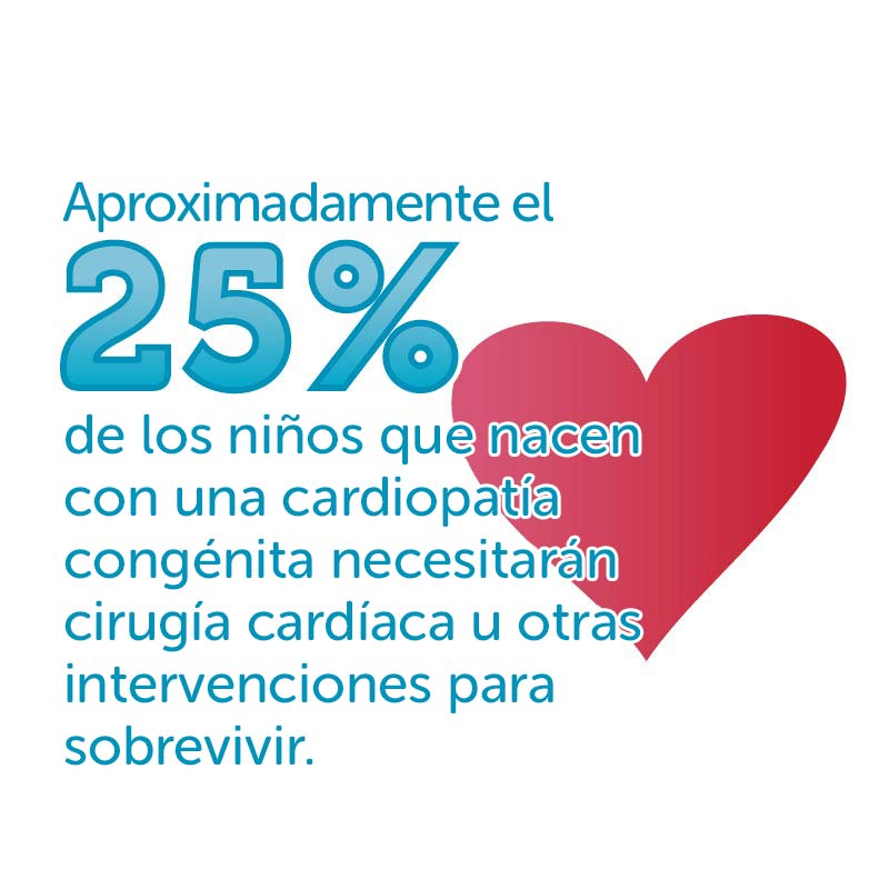 Aproximadamente el 25% de los niños que nacen con una cardiopatía congénita necesitarán cirugía cardíaca u otras intervenciones para sobrevivir.